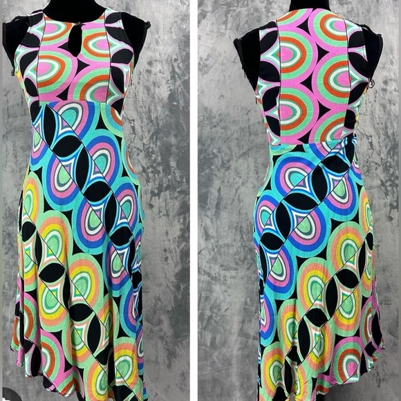 Anthropologie Kenzie Midi Dress Size L Multicolor Asymmetrical Hem Beautiful - Picture 8 of 9